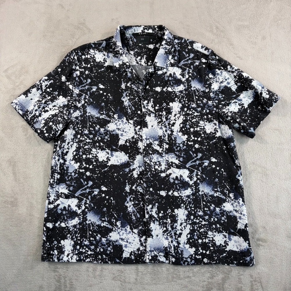 KSUBI Splash Black Resort Camp Loop Collar Shirt Men XL Short Sleeve Hip Hop‎